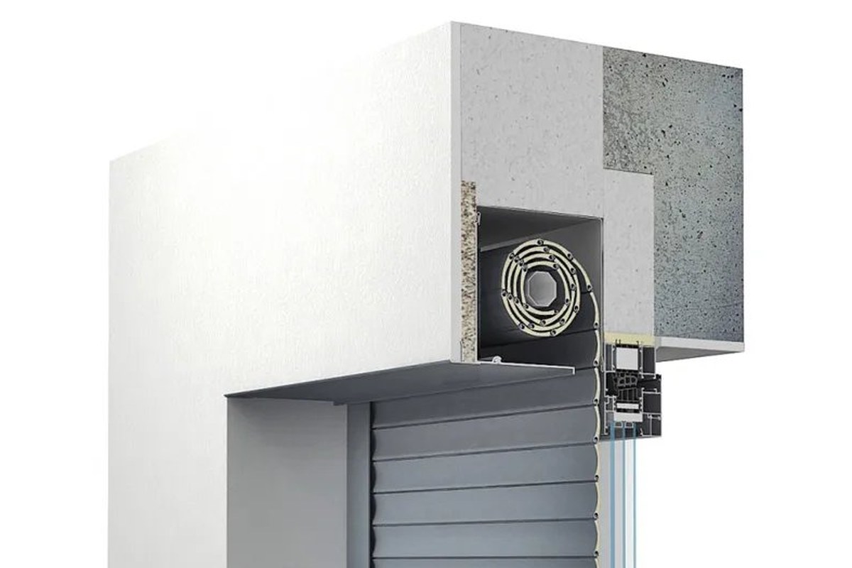 Aluprof SP roller shutter concealed under render, manufacturer render