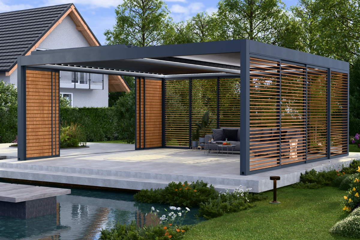 Große Aluminiumpergola Sunwinner S500 am Pool