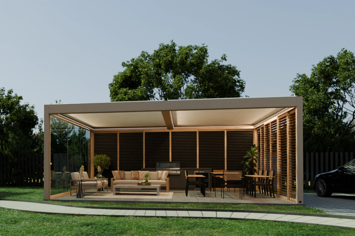 Pergola WIN CLIMATIC mit den vertikalen Lamellen WIN VERTO