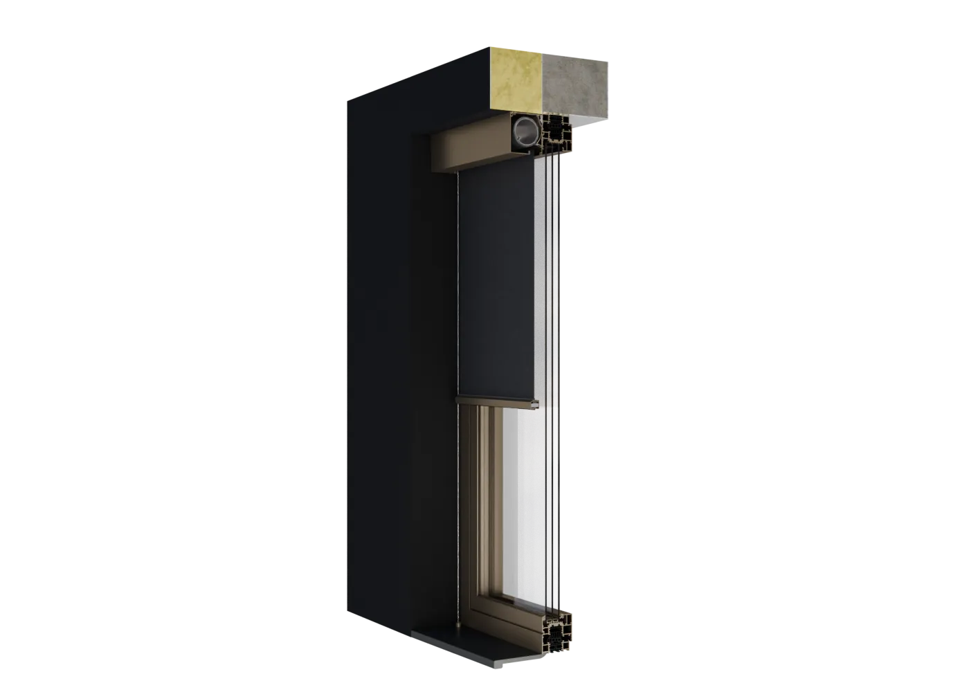 Integriertes System WIN SCREEN 110 an Seilen mit verdecktem Kasten