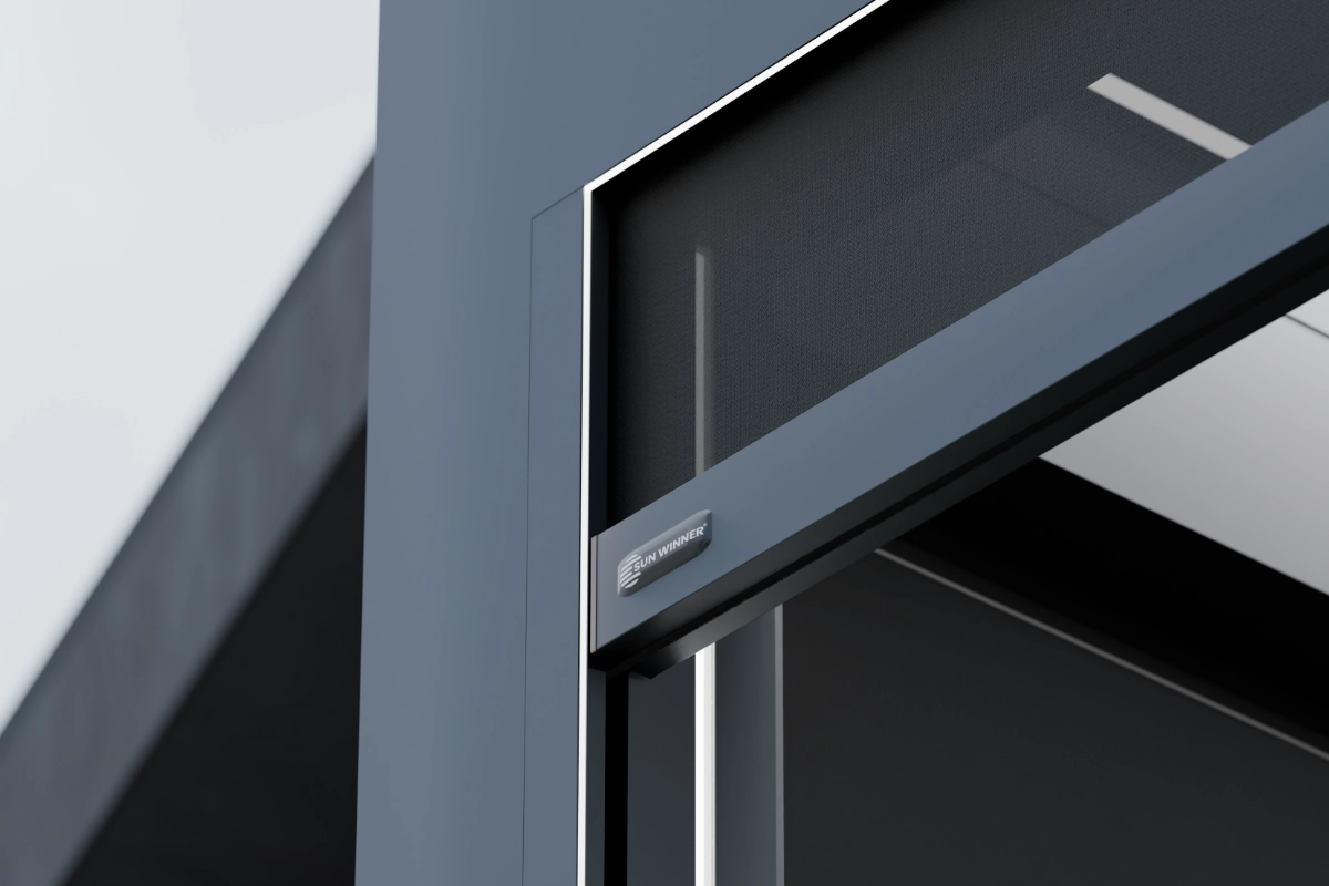 ZIP-Screens WIN SCREEN an einer Eckverglasung